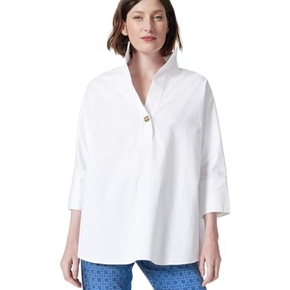 DO By Dee Ocleppo Three-Quarter Sleeve Popover Top White Small